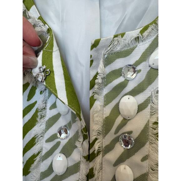 Silk Land Women's Green Zebra Blazer Short Embellished XL - Picture 4 of 8